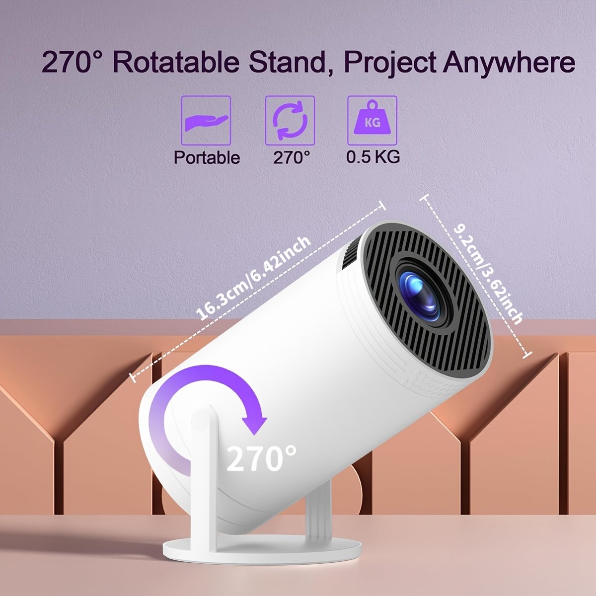 Support 4K/1080P HD Projector, LCD Display Technology, Manual Fast Focus with Remote Control, Android 12 System, Compatible, USB, AV, Smartphone/Pc - Image 4