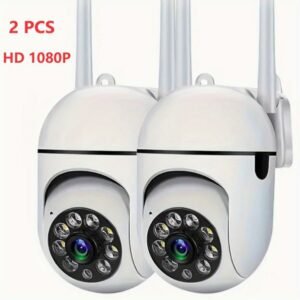 2pcs 1080P HD Security Dome Cameras, Wireless WiFi Connectivity, PTZ Control via App & Amazon Alexa, Motion & Audio Alerts, with Color Night Vision, Wall Hanging, Non-Waterproof, for Indoor/Outdoor Home Security with Spotlight & Siren, USB Powered