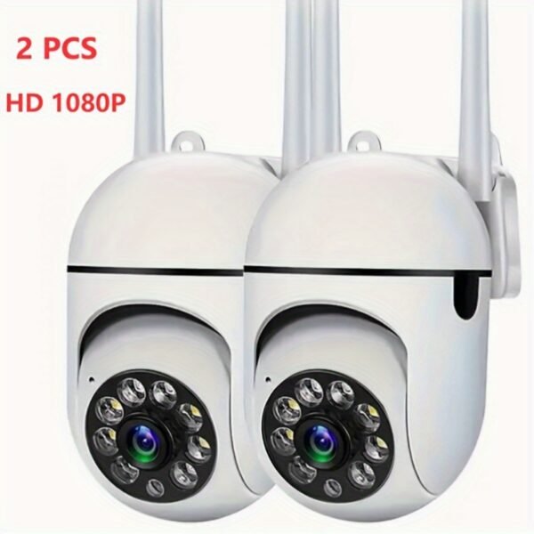 2pcs 1080P HD Security Dome Cameras, Wireless WiFi Connectivity, PTZ Control via App & Amazon Alexa, Motion & Audio Alerts, with Color Night Vision, Wall Hanging, Non-Waterproof, for Indoor/Outdoor Home Security with Spotlight & Siren, USB Powered