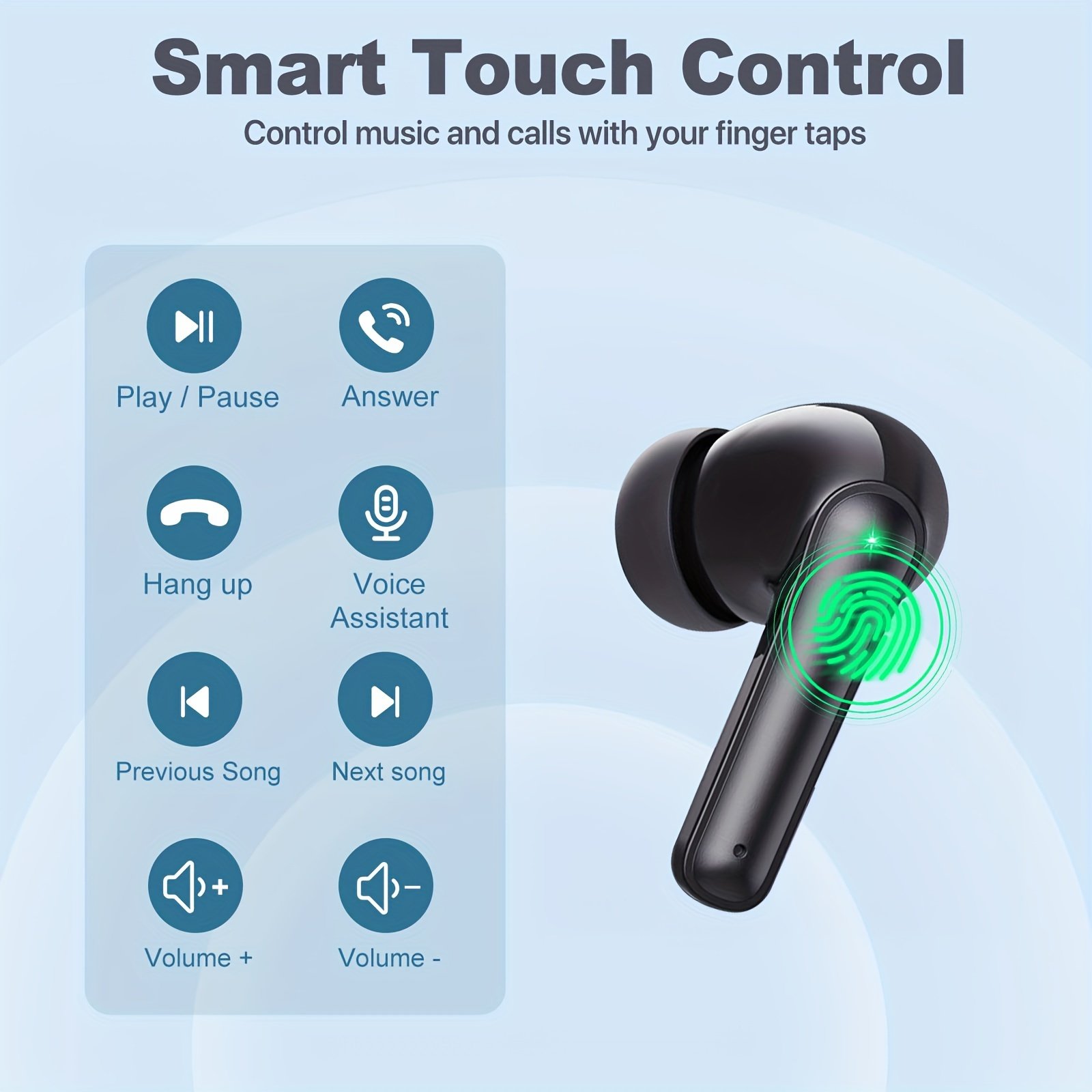 Wireless Earbuds, Bass Stereo Earbuds, Earbuds with Noise-Cancelling Microphone LED Display, In-Ear Earbuds, 36 Hour Playback Time, for Laptops and Mobile Phones, Sports & Fitness, Black. - Image 9
