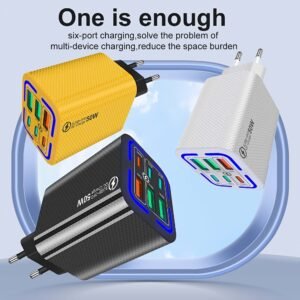 GUSEYEE 50W Fast Charging Power Adapter, 2 USB-C Ports with PD & QC 36W, 3.1A Multi-Port Desktop Travel Charger, European Standard Plug, 220-240V, Female to Male Connector, No Battery, Quick Charge PPS