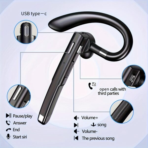 2024 Wireless Earphones 5.3 Headphones Stereo Handsfree Wireless Business Headset with HD Mic Built-in Mic for Driving/Business/Office, Compatible for iOS/Android Cellphone - Image 3
