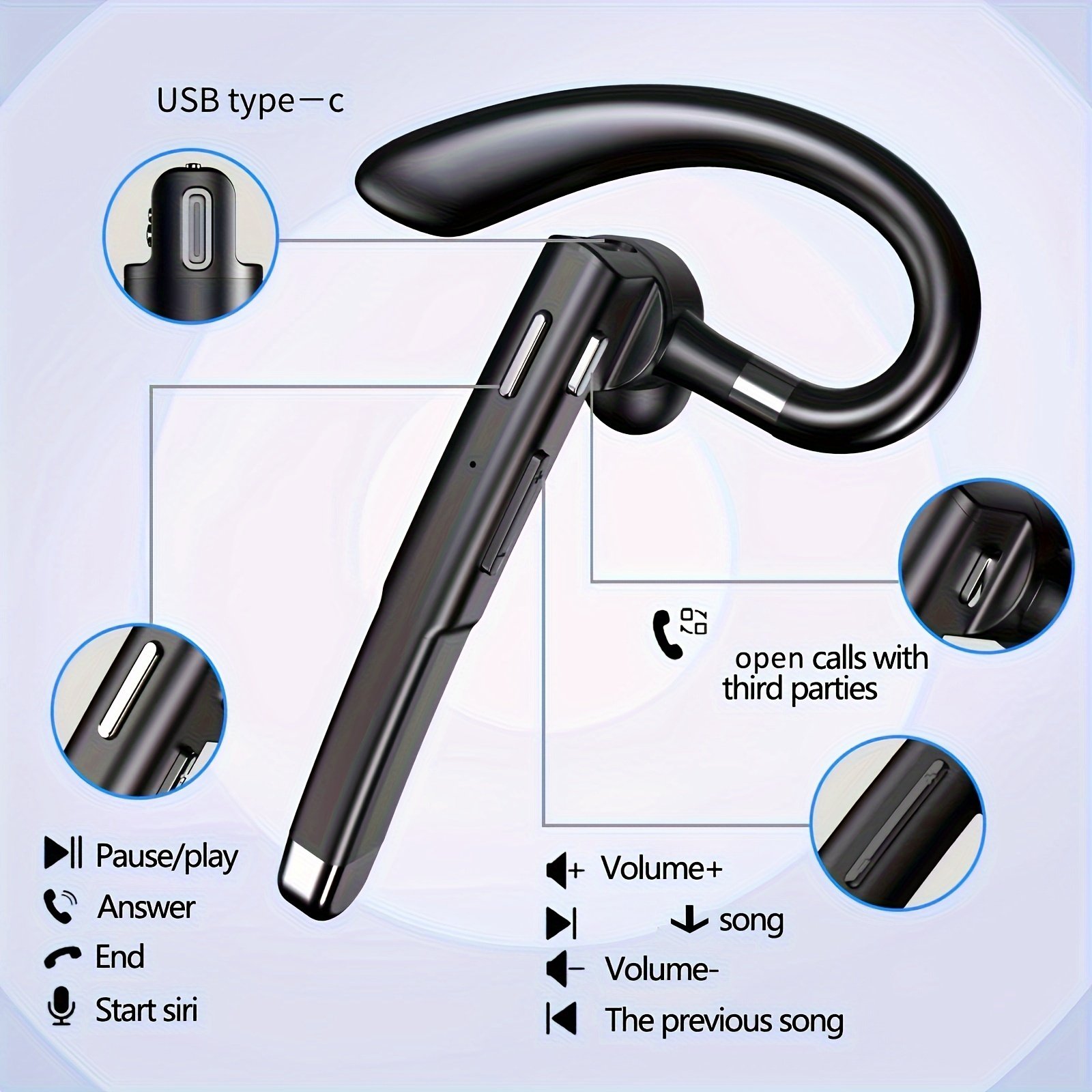 2024 Wireless Earphones 5.3 Headphones Stereo Handsfree Wireless Business Headset with HD Mic Built-in Mic for Driving/Business/Office, Compatible for iOS/Android Cellphone - Image 3