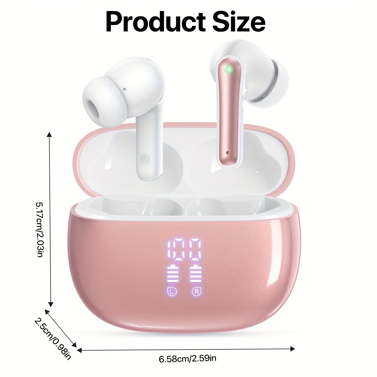 V5.3 Wireless Earbuds with Mic, 40 Hours Playtime, 380mAh LED Display Charging Case, Stereo Bass, Touch Control, Noise Cancellation, Type-C USB Charging, Non-Waterproof, for Adults, Sports & Exercise, Condenser Mic, Closed-Back Earcups, Compatible with Ce - Image 3