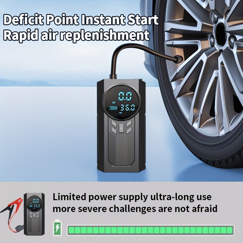 Portable Cordless Car Jump Starter & Tire Inflator - USB Rechargeable, LED Display, Flashlight Feature, Large Capacity Storage - Image 6