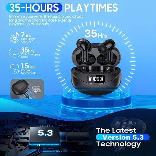 Wireless Earbuds, BT Headphones with 35Hrs Playtime, LED Power Display Charging Case & Intelligent Noise Canceling Earbuds, Hi-Fi Microphone Stereo Headset for iPhone for Android Laptop - Image 4