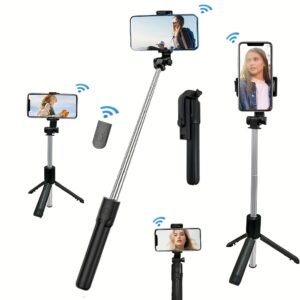 Expandable Mobile Phone Selfie Stick Tripod Outdoor Handheld Portable All-in-One Stand Smartphone Tripod with Wireless Remote Control 360-degree Rotation Suitable for Apple for iPhone for SamSung for Android Smartphone