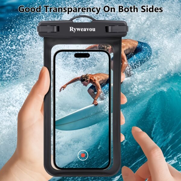 Ryweavou 2-Pack 7-Inch Waterproof Phone Pouch, PVC Dry Bag for iPhone 16 Pro/15/14/13/12/11 Pro Max/XS Plus/Galaxy, Completely Waterproof for Diving, Swimming, Snorkeling, Beach Activities - Black - Image 10