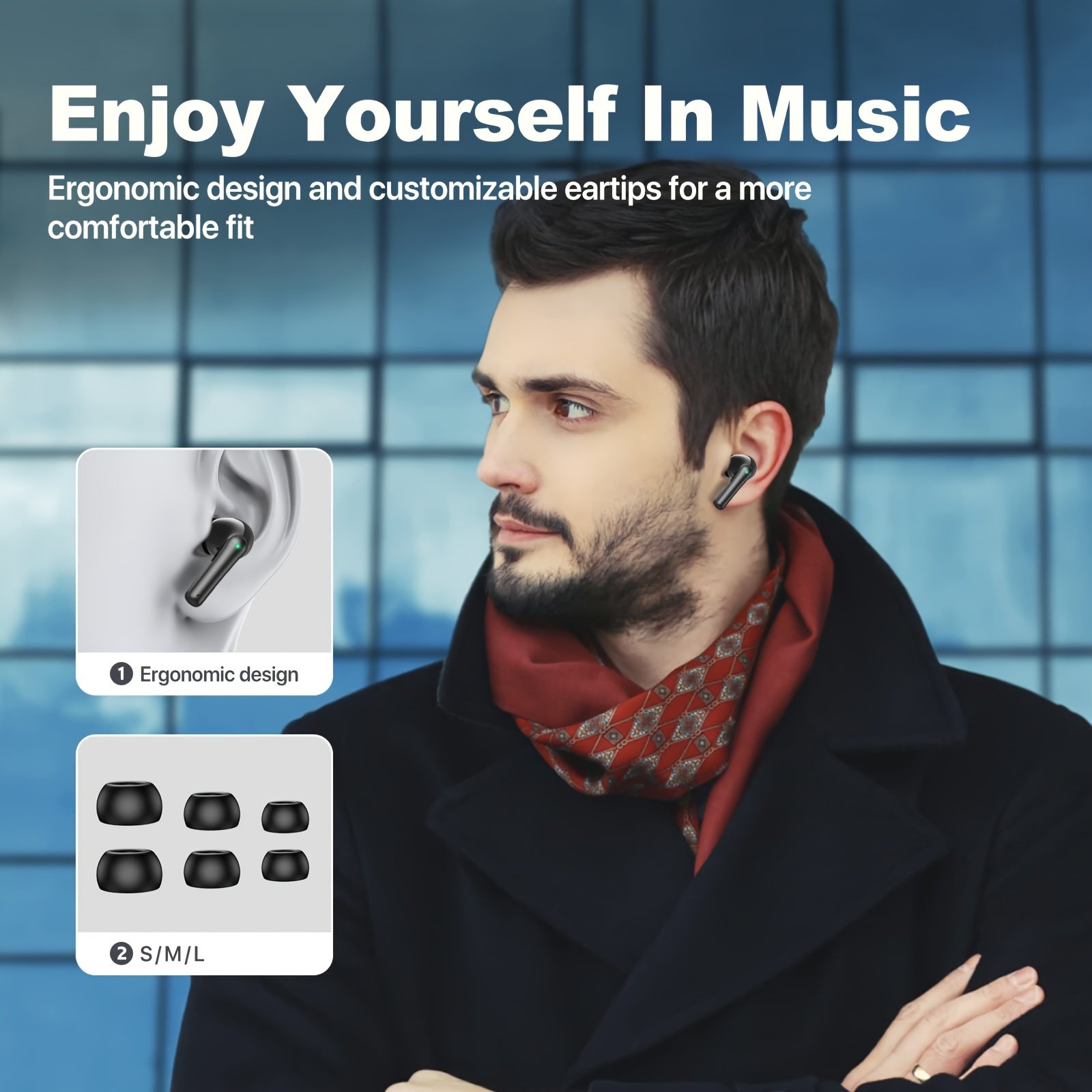 Wireless Earbuds, Bass Stereo Earbuds, Earbuds with Noise-Cancelling Microphone LED Display, In-Ear Earbuds, 36 Hour Playback Time, for Laptops and Mobile Phones, Sports & Fitness, Black. - Image 6