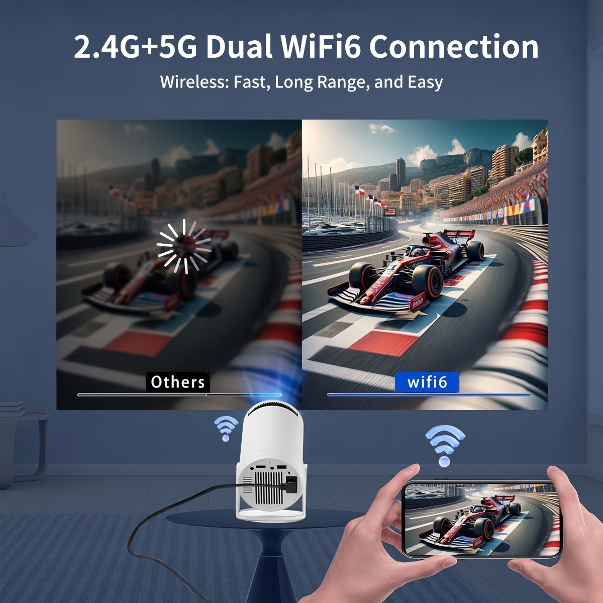 XYA Mini LED Projector Support 1080P video decoding, WiFi6 & Wireless 5.2 Portable Video Projector with Remote Control, 3.3 meter, High brightness, 180° flip, Android OS for Home & Office Use - Image 12