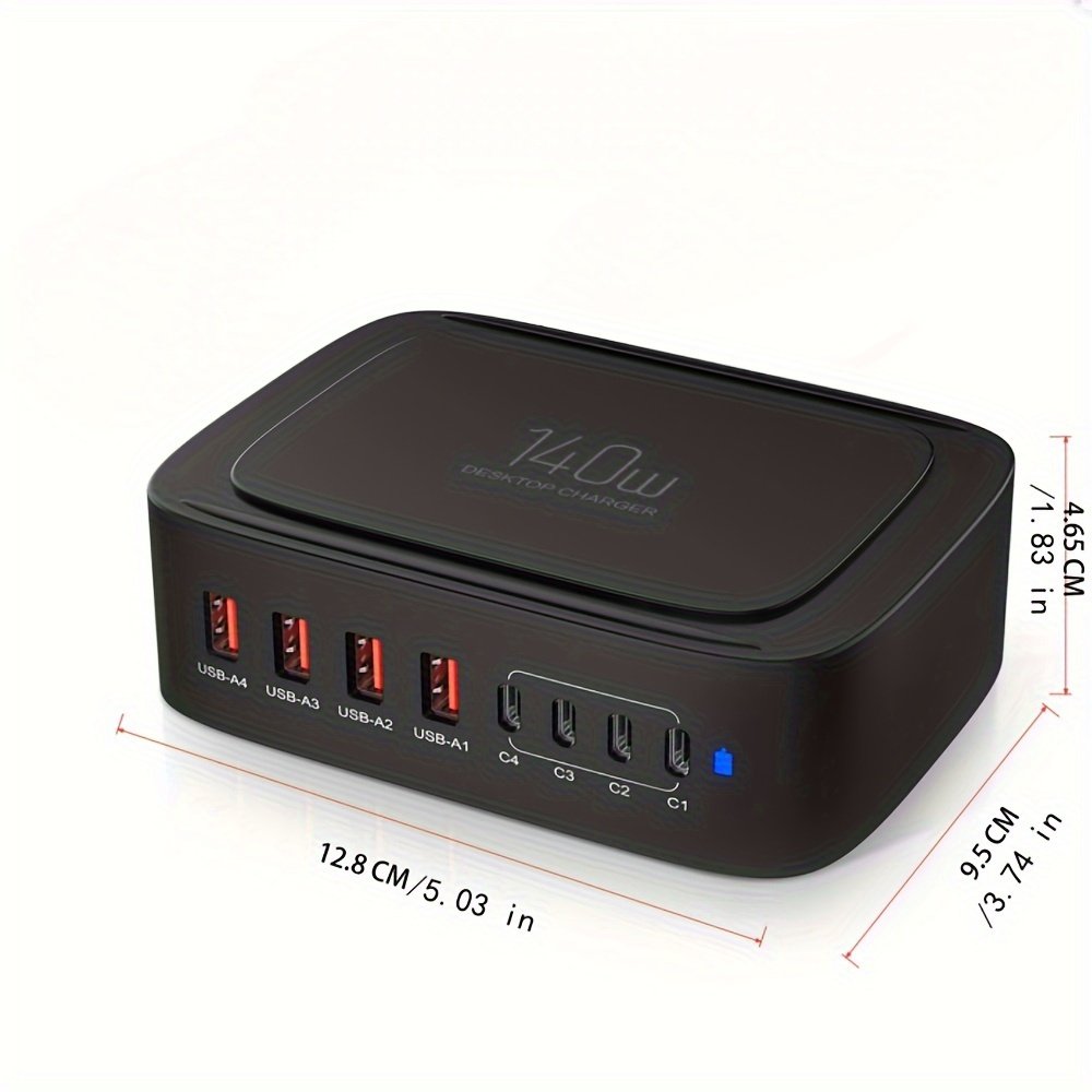 1pc 140W 4-in-1 Multi-Port Fast Charger, USB-C & QC 3.0 Compatible, Universal Charging Station for Smartphones, Laptops, Watches, 110V/220V European Plug, Overheat/Overload/Short Circuit Protection, Without Battery - Image 5