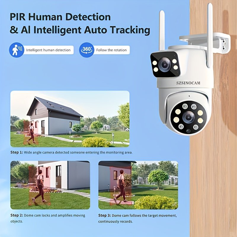 1pc SZSINOCAM 720P HD Wireless Outdoor Security Camera, Dual Lens, 2K Ultra Clear Night Vision, Waterproof, App Control, USB Charging, 360° Pan-Tilt, Motion Detection, Two-Way Audio, No Battery, Wi-Fi Enabled - Image 8