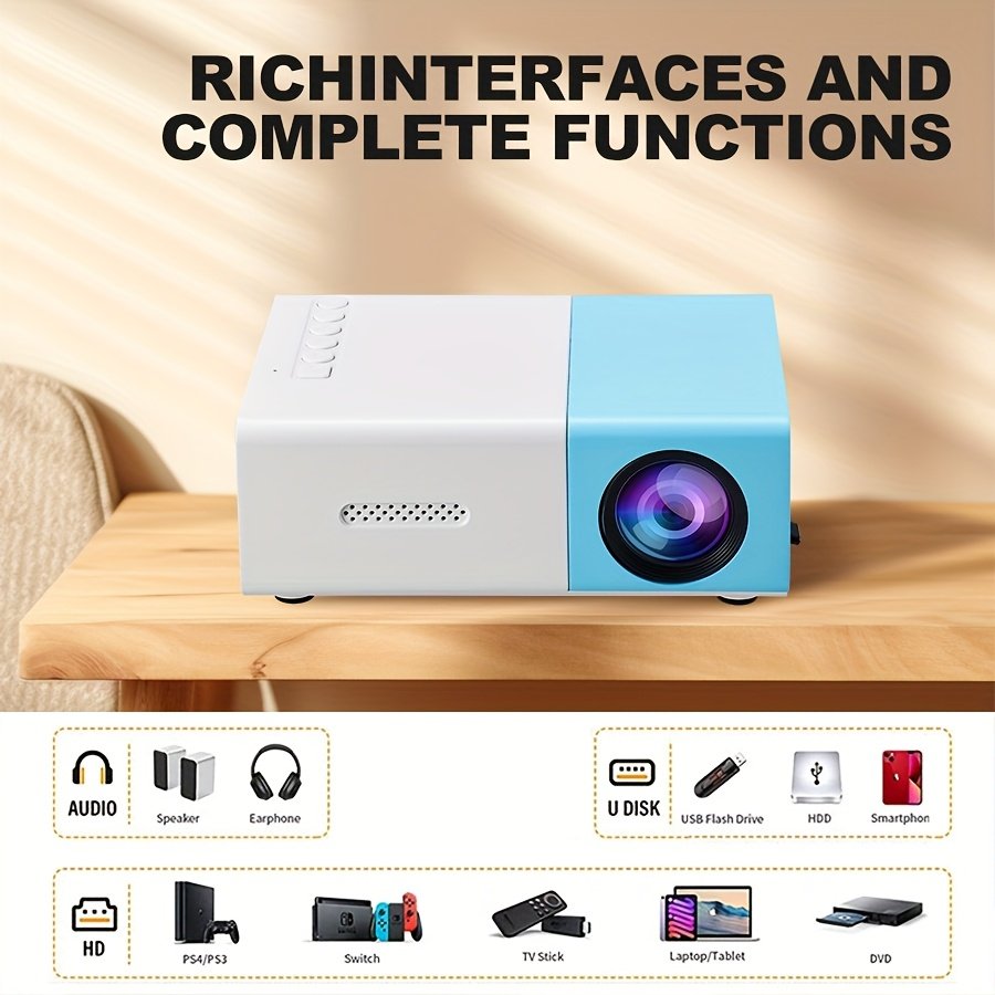 ZNLYRION Compact Smart Projector - USB Powered, 1080P HD, with Remote Control & Mobile Wireless Screen Sharing, Ideal for Home Theater, Office Presentations, Parties & Holiday Gifts - Image 2