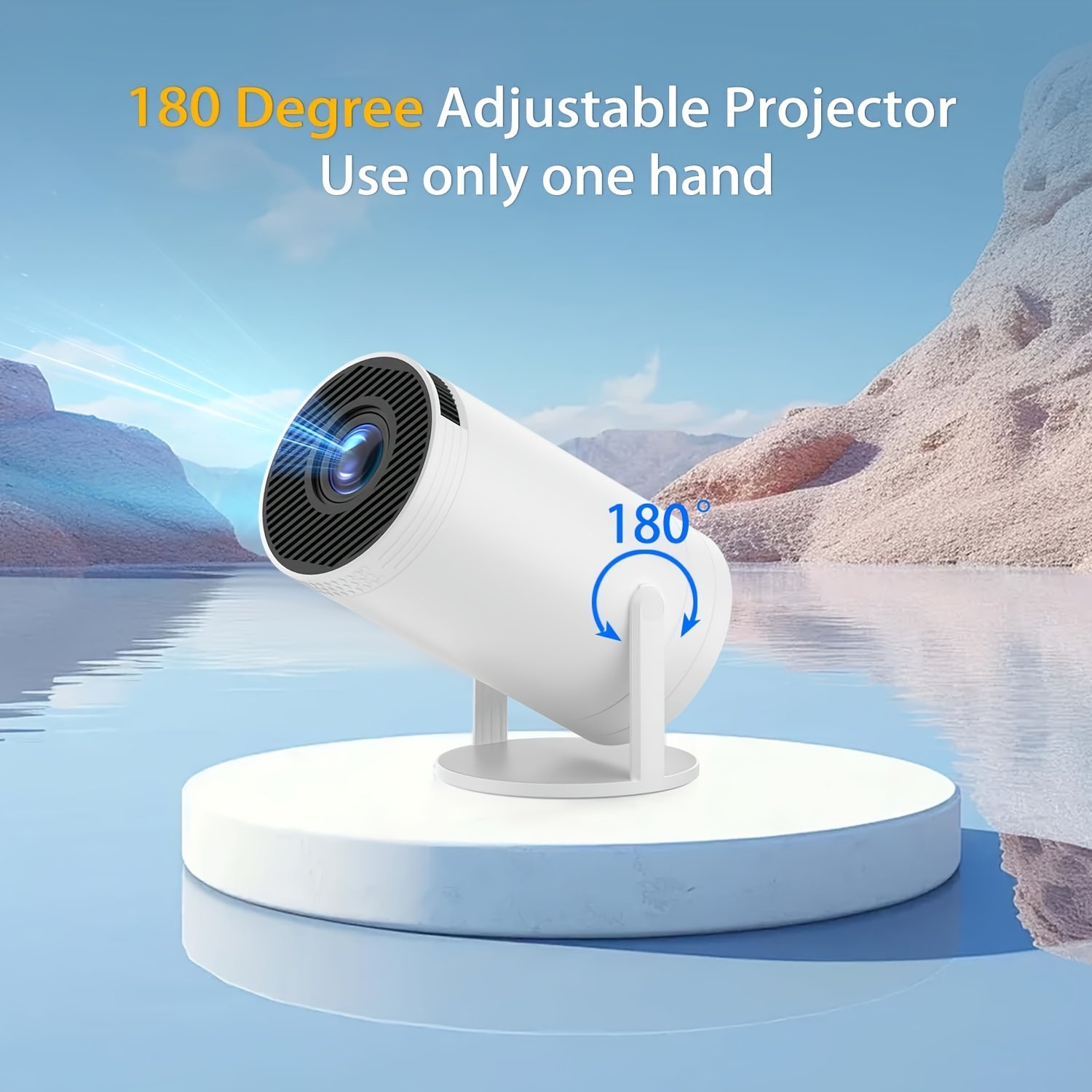 XYA Mini Projector, Compact Projector, Supports 1080P, Automatic Focus with 180 Degree Keystone Adjustment, Projects Up to 3.3meter Screen, Compatible with Laptop, PC, And Smartphone (White)