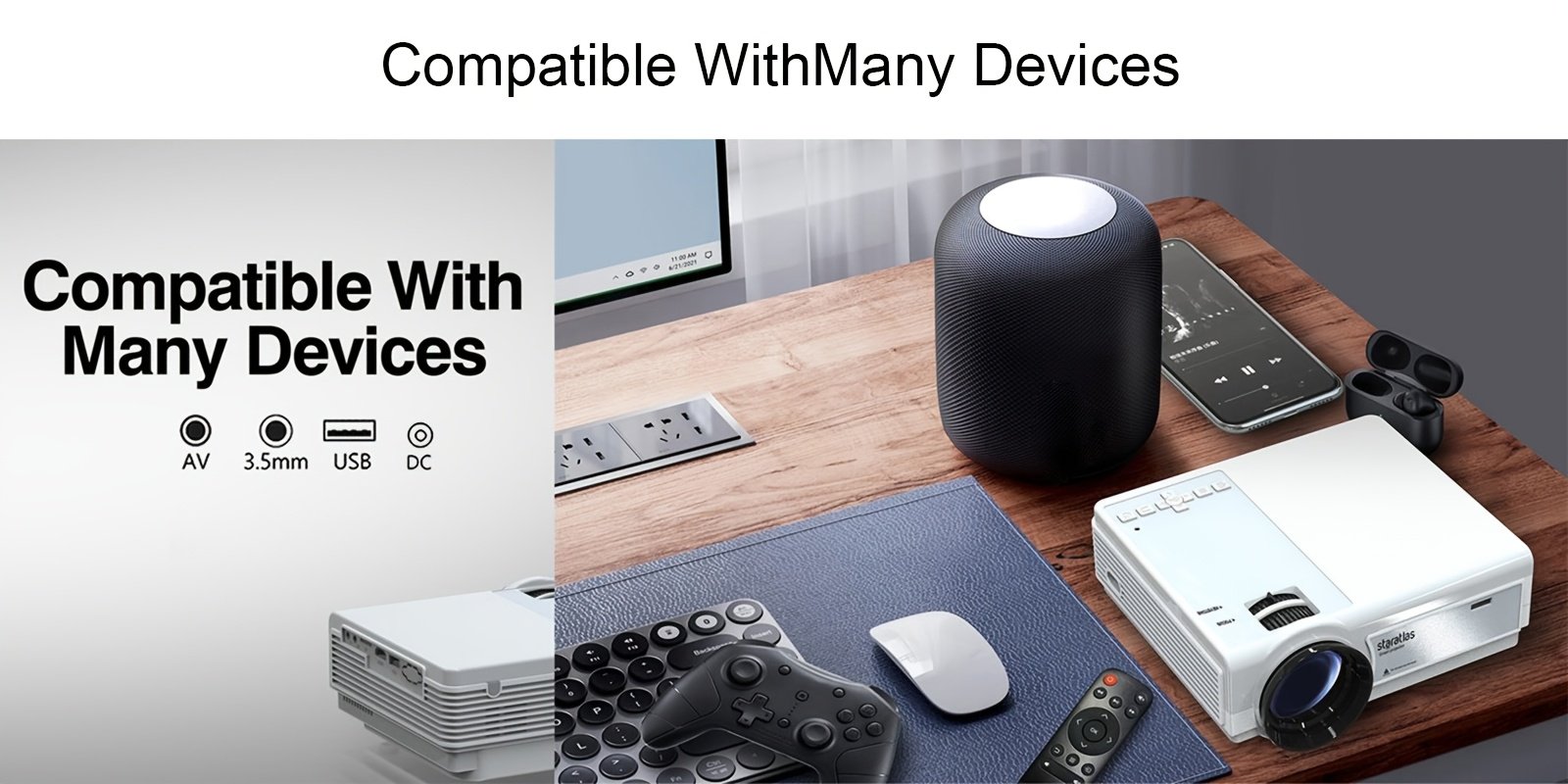 4K Projector with WiFi Portable Native 1080P Projector Outdoor Movie Projectors for Home Cinema Mini Projector Compatible with HDTV, USB, AV, Fire Stick, PS5, Projector for Smartphone Office Electronics Projector - Image 14