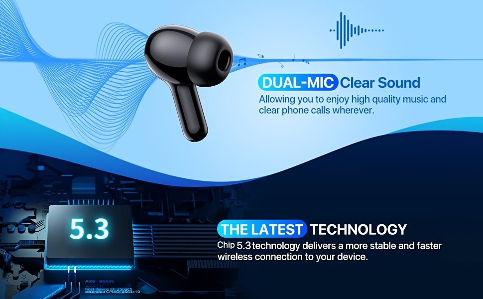Wireless Earbuds with LCD Display, Touch Control, CVC 8.0 Noise Cancelling, Condenser Mic, Type-C Charging, Non-Waterproof Plastic Headphones for Exercise & Audio Surveillance, Compatible with Cellphones - Image 9
