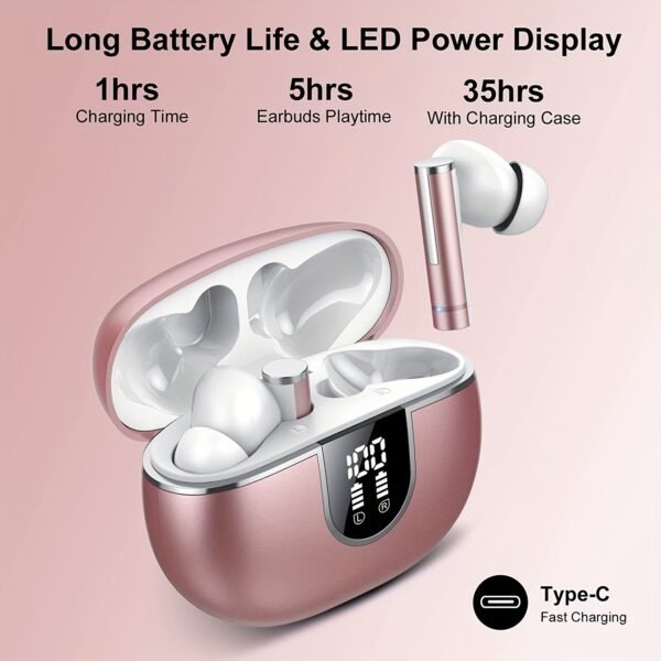 Wireless Earbuds With 40H Playtimes Charge Case, Wireless 5.3 Headphones, Deep Bass, Running Earphones With 4-Mic Clear Call, LED Display, In Ear Headphones For Work/Gym - Image 3