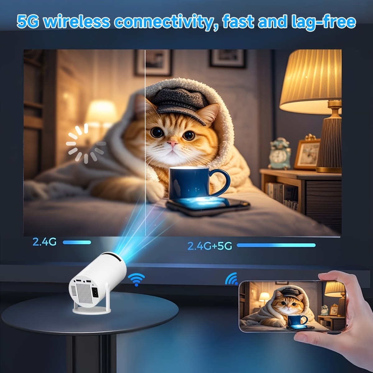 SCUARI Mini Smart HD Projector - for Android 12, Dual-Band 5G WiFi & Wireless 5.2, Auto Keystone Correction, 180° Rotatable, Portable Home Cinema Experience for Smartphone/HDTV/Laptop, European Plug, SCUARI - Image 12