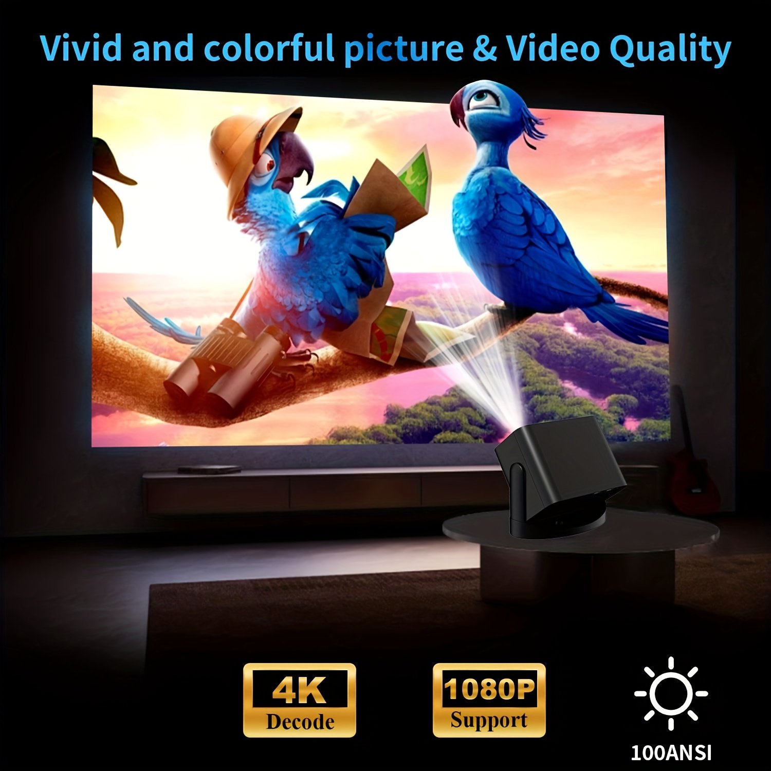 ZRZTM Projector - Ultra HD 4K decoding support 1080P, built-in Android, lightweight and portable, 360° adjustable viewing view, wireless wifi autofocus/keystone correction HDTV home theater experience - Image 8