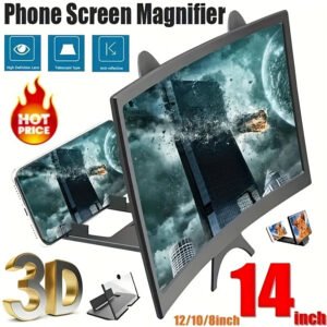 14-Inch 3D Smartphone Magnifier: HD Curved Screen Amplifier with Foldable Stand, Compatible with All Smartphones - Portable Movie, Video, and Gaming Display Accessory, Battery-Free