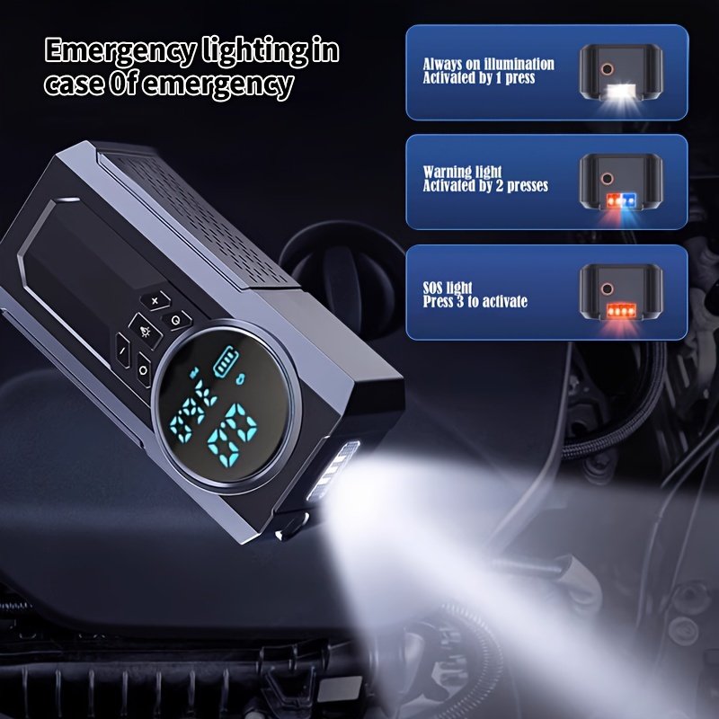 Portable Car Jump Starter & Tire Inflator with LED Light - USB Rechargeable, 8800mAh Battery, Compatible with Cars, Motorcycles, Bikes, Sports Balls - Black - Image 9