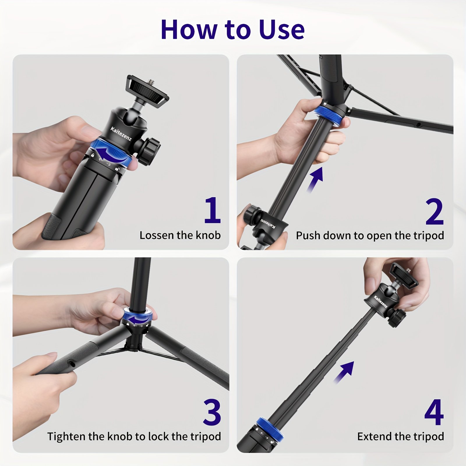 Rubesee 64-Inch Extendable Aluminum Alloy Selfie Stick Tripod, 8-Stage Adjustable Travel Stand with 2-in-1 Phone Clamp, 360° Ball Head for iPhone, Sony, Canon Cameras, Portable Vlogging Tripod - Image 4