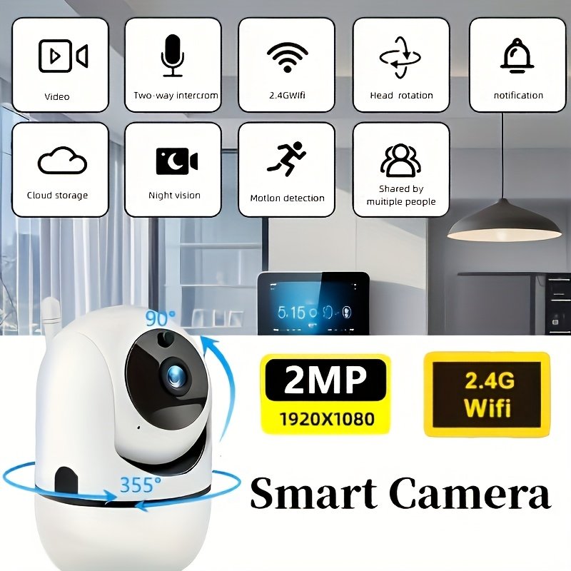 1pc YIIYRY Smart Home Security camera - Wireless, remote viewing mobile app, automatic tracking, color night vision, USB power, baby monitor, suitable for babies, babysitters, home monitoring, does not include SD card - Image 6