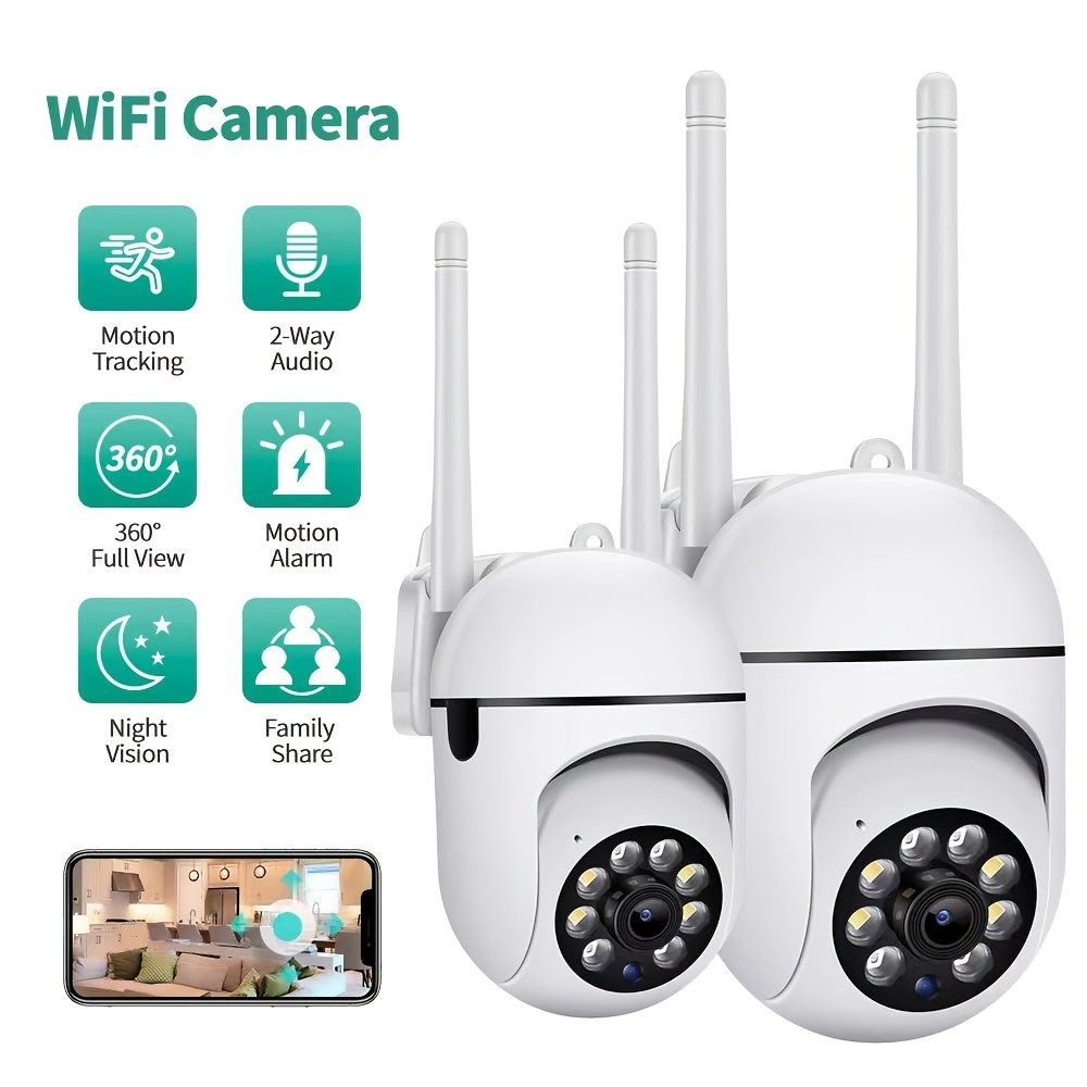 2-Pack 1080P HD Wireless Security Cameras, PTZ with Color Night Vision, Spotlight & Siren, 2-Way Audio, Wall Hanging, Motion Tracking, Compatible with Amazon Alexa, USB Powered, Non-Waterproof, for Home & Outdoor Surveillance - Image 5