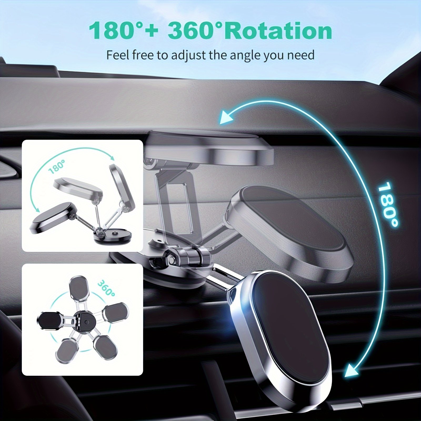 1pc 360 Degree Rotating Magnetic Car Dashboard Mount, Zinc Alloy Universal Adjustable Phone Holder, Ergonomic Memory Foam Wrist Rest, Non-Waterproof, for Office and Gaming - Image 3