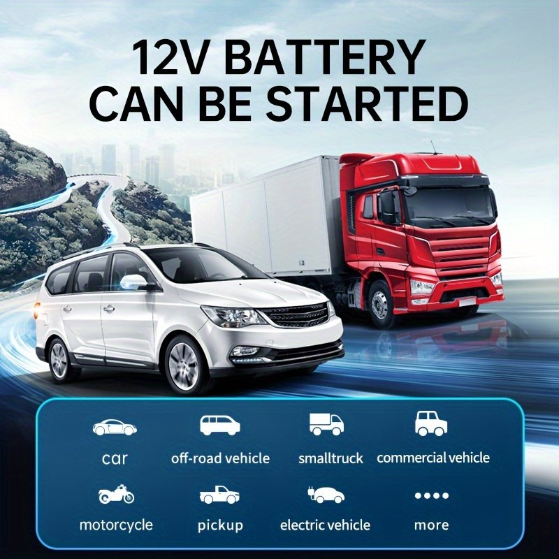 8000mAh Emergency Car Jump Starter Power Bank with Digital Display, Portable USB-C Charging Air Compressor, 12 Safety Protections, Fast Inflation in 10 Seconds, Rechargeable Lithium Polymer Battery for Tire Inflation and Multi-Functional Lighting - Image 5