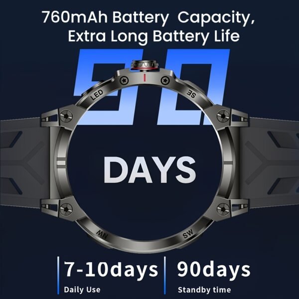 760Mah Smart Watch for Men And Women with LED Flashlight - 1.85-Inch Large Screen, Over 100 Sports Modes, Wireless Calling (Answering/Making Calls), Smart Watch, IP68 Waterproof, AI Voice Outdoor Fitness Watch, Calculator Function, Pedometer Activity Watc - Image 3