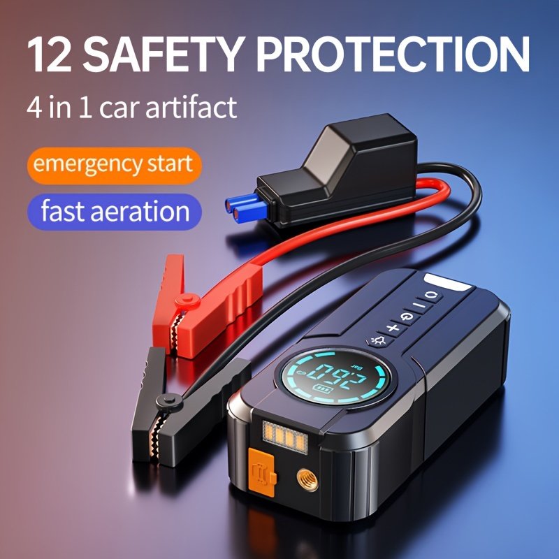 8000mAh Emergency Car Jump Starter Power Bank with Digital Display, Portable USB-C Charging Air Compressor, 12 Safety Protections, Fast Inflation in 10 Seconds, Rechargeable Lithium Polymer Battery for Tire Inflation and Multi-Functional Lighting - Image 3