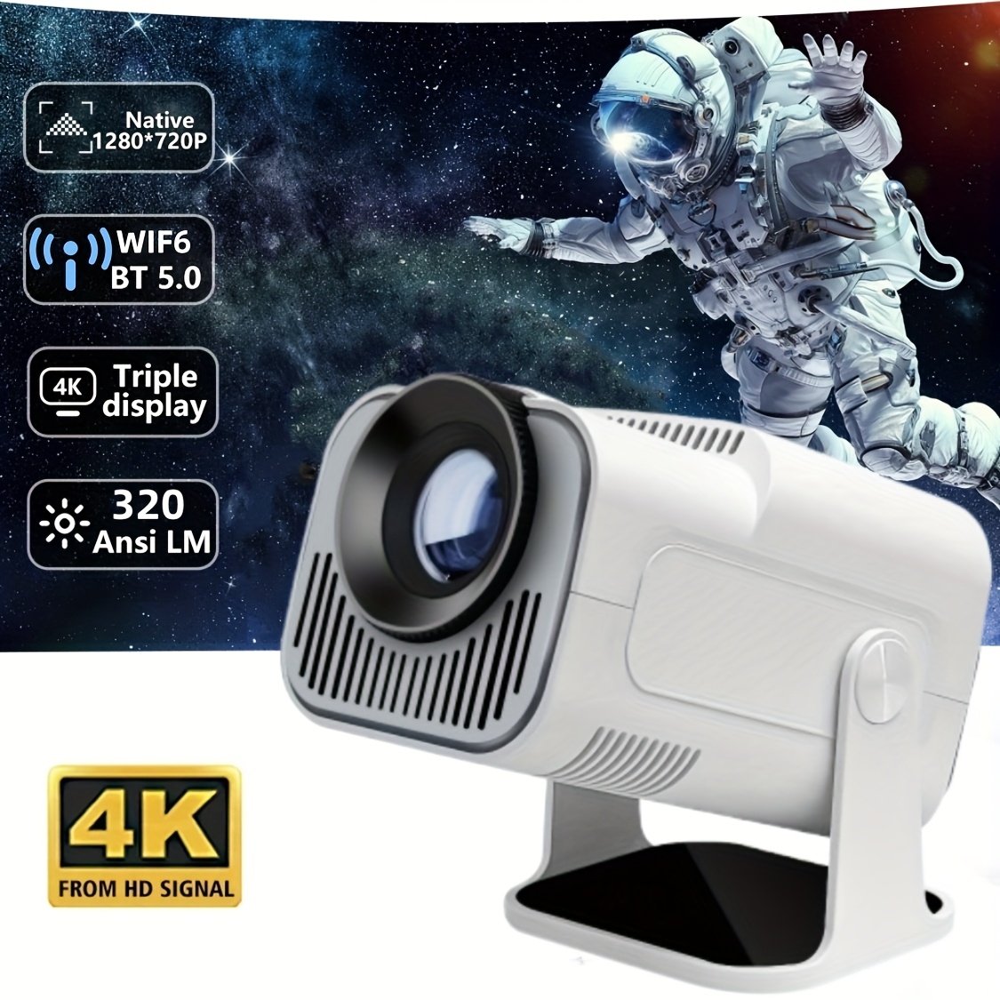 2024 New HY320 Mini Projector 4K Ultra HD, Android 11.0, Lightweight and Portable 1280P 720P 320ANSI Portable Wireless Home Cinema 180 ° Projection Multi angle Adjustment - Image 4