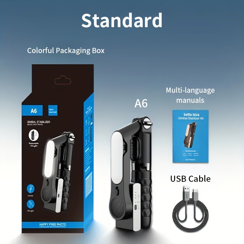 1pc Desiontal A6 1-Axis Handheld Gimbal Stabilizer with Wireless Remote, LED Beauty Light, Tripod Mount, Retractable Folding Selfie Stick for iPhone/Android - USB Charging, ≤36V, 400mAh Lithium Polymer Battery, ABS Material - Image 2