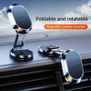 Iron Magnetic Suction Car Phone Holder - Foldable and Rotatable Dashboard Smartphone Bracket, Wall Mount Compatible, Non-Waterproof, Universal Fit for Auto Navigation Systems, Rectangle Installation