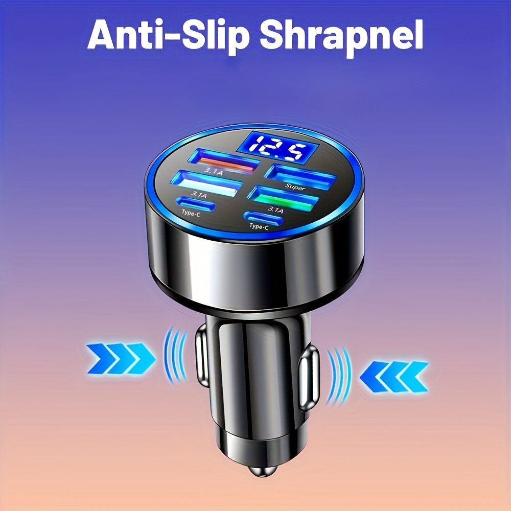 Fast Charge 6-in-1 Car Phone Charger - QC3.0, Dual PD Power Adapter with LED Display for Vehicles - Image 5