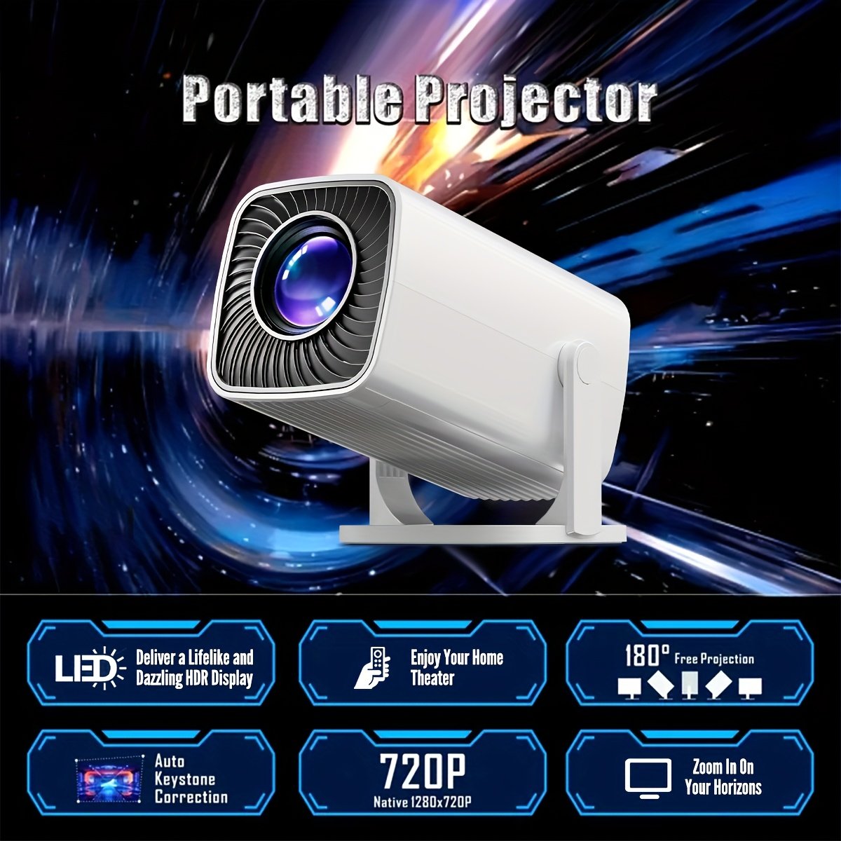 2025 Smart Portable Mini Projector with a 180° Flexible Projection Angle, Suitable for Home Theaters, Compatible with USB, AV, TV Box, Laptops, And SD Memory Cards - Enhance Your Movie, TV, And Gaming Experience for Office, School, And Meetings. - Image 4