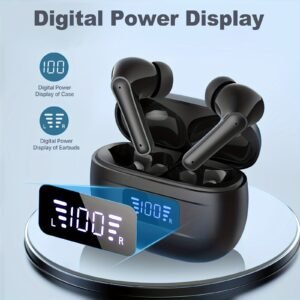 Wireless Earbuds, Bass Stereo Earbuds, Earbuds with Noise-Cancelling Microphone LED Display, In-Ear Earbuds, 36 Hour Playback Time, for Laptops and Mobile Phones, Sports & Fitness, Black.