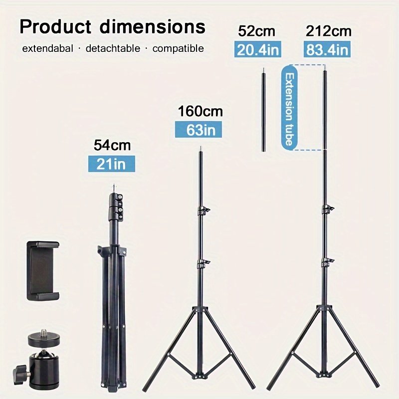 1pc UEGOGO 83.4" Iron Extendable Photography Tripod Stand with 1/4" Screw, Portable Adjustable Tripod for Cell Phone Photography, Video Recording, Live Streaming, Includes Tripod Stand and Phone Clip - Image 2