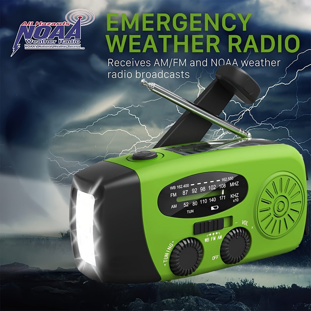 Portable Emergency Radio with Power Bank, 2000mAh Lithium Battery, AM/FM/NOAA Weather Band, Hand Crank & Solar Charging, USB Rechargeable, 3 LED Flashlight, Non-Waterproof, for Indoor Outdoor Camping - Image 2