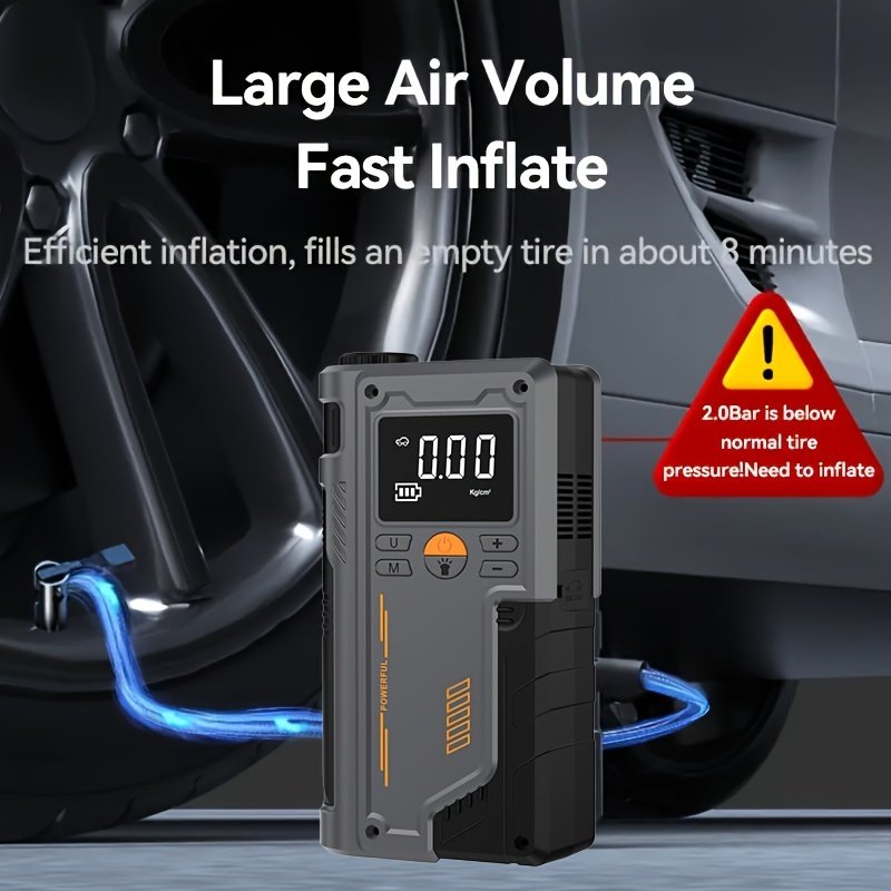TENGQU Semi-Automatic Car Jump Starter with Portable Air Compressor, Multi-Function Tire Inflator, PVC Material, Non-Waterproof, USB Charging, Operating Voltage ≤36V, 2500A Peak for 12V Vehicles, 8L Gas/6.5L Diesel Engine - Christmas Festival Gift - Image 7