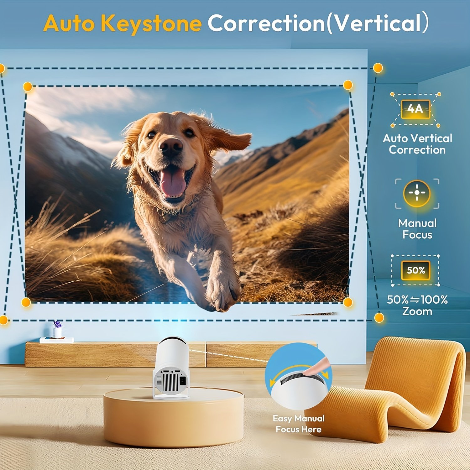 XYA Mini Projector with WIFI, Portable projector, Projector 1080P Supported, 180° Rotatable 3.3meter Screen Movie Projector, Portable Movie Projector for Laptop, PC, Smartphone