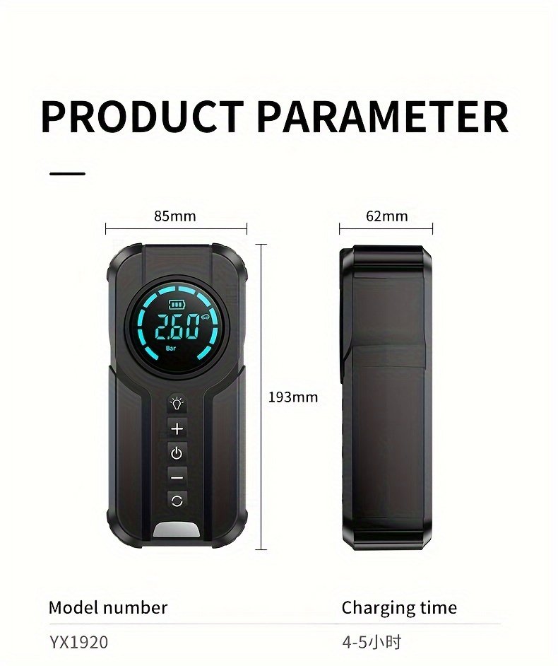 8000mAh Emergency Car Jump Starter Power Bank with Digital Display, Portable USB-C Charging Air Compressor, 12 Safety Protections, Fast Inflation in 10 Seconds, Rechargeable Lithium Polymer Battery for Tire Inflation and Multi-Functional Lighting - Image 24