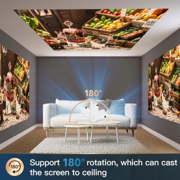 1pc Ultra HD Mini Projector, 4K 150 ANSI, 16:9 Aspect Ratio, 1280x720 HD Resolution, Portable 180° Rotatable, with 5G WiFi & BT5.2, Android 11 OS, Remote Control, Compatible with Smartphones & Laptops, No Battery, for Home Theater, EU Plug - Image 9
