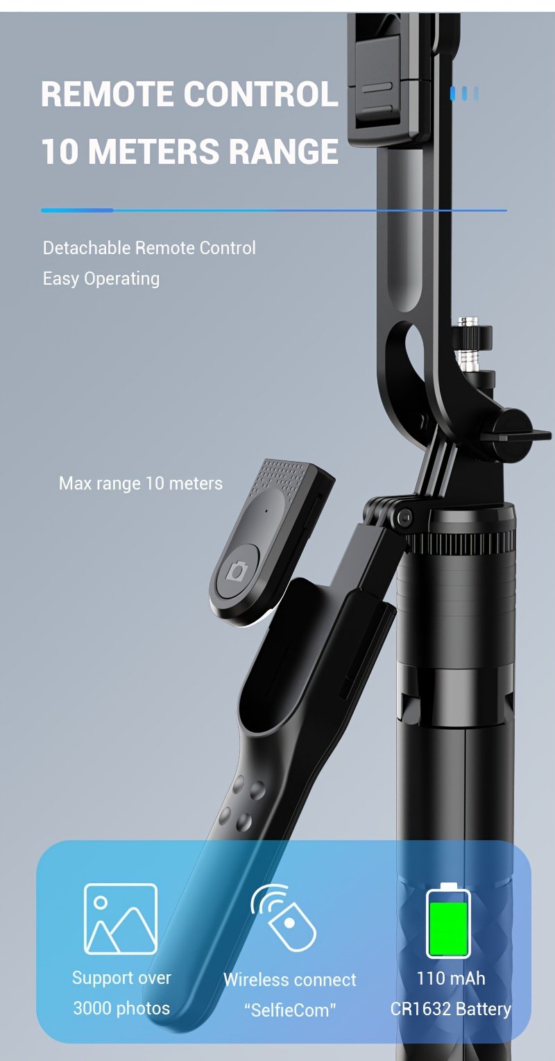 172.72cm Selfie Stick Tripod with Wireless Wireless with Remote Shutter for Android IOS Cell Mobile Phone Gimbal Stabilizer, Travel Tripod Phone holder Compatible with iPhone/Android/GoPro - Image 13