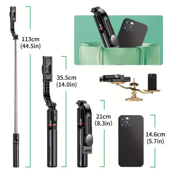 SelfieShow Portable 44-inch Selfie Stick with Wireless Remote, Extendable Smartphone Tripod Stand, 360-Degree Rotation, Compatible with iPhone 13/12/11 Pro/Xs Max/Xr/X/8/7/6 Plus, Android Samsung Phones, Ideal for Christmas, Halloween, Birthday Gifts, Pho - Image 6