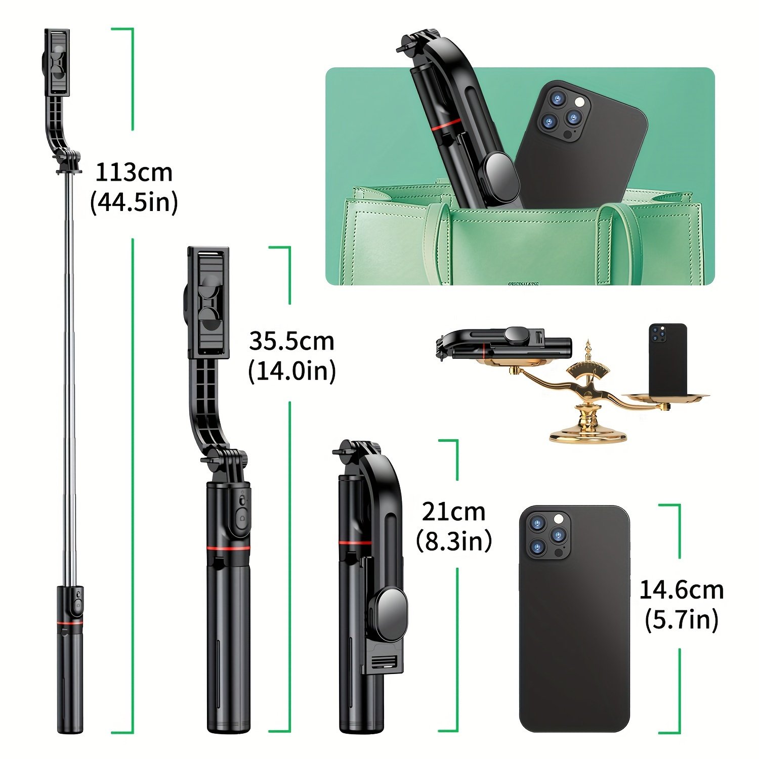 SelfieShow Portable 44-inch Selfie Stick with Wireless Remote, Extendable Smartphone Tripod Stand, 360-Degree Rotation, Compatible with iPhone 13/12/11 Pro/Xs Max/Xr/X/8/7/6 Plus, Android Samsung Phones, Ideal for Christmas, Halloween, Birthday Gifts, Pho - Image 6