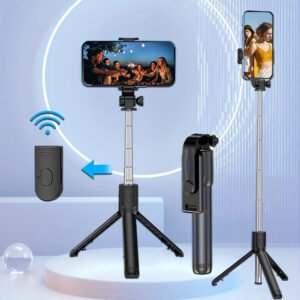 1pc 360° Rotatable Wireless Selfie Stick Tripod, Stainless Steel Portable Telescopic Phone Tripod with Wireless Function, Compatible with Multiple Smartphones, Battery-Operated with Button Cell Battery