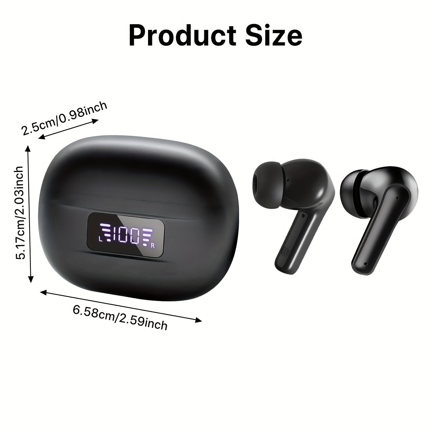 Wireless Earbuds, Bass Stereo Earbuds, Earbuds with Noise-Cancelling Microphone LED Display, In-Ear Earbuds, 36 Hour Playback Time, for Laptops and Mobile Phones, Sports & Fitness, Black. - Image 2