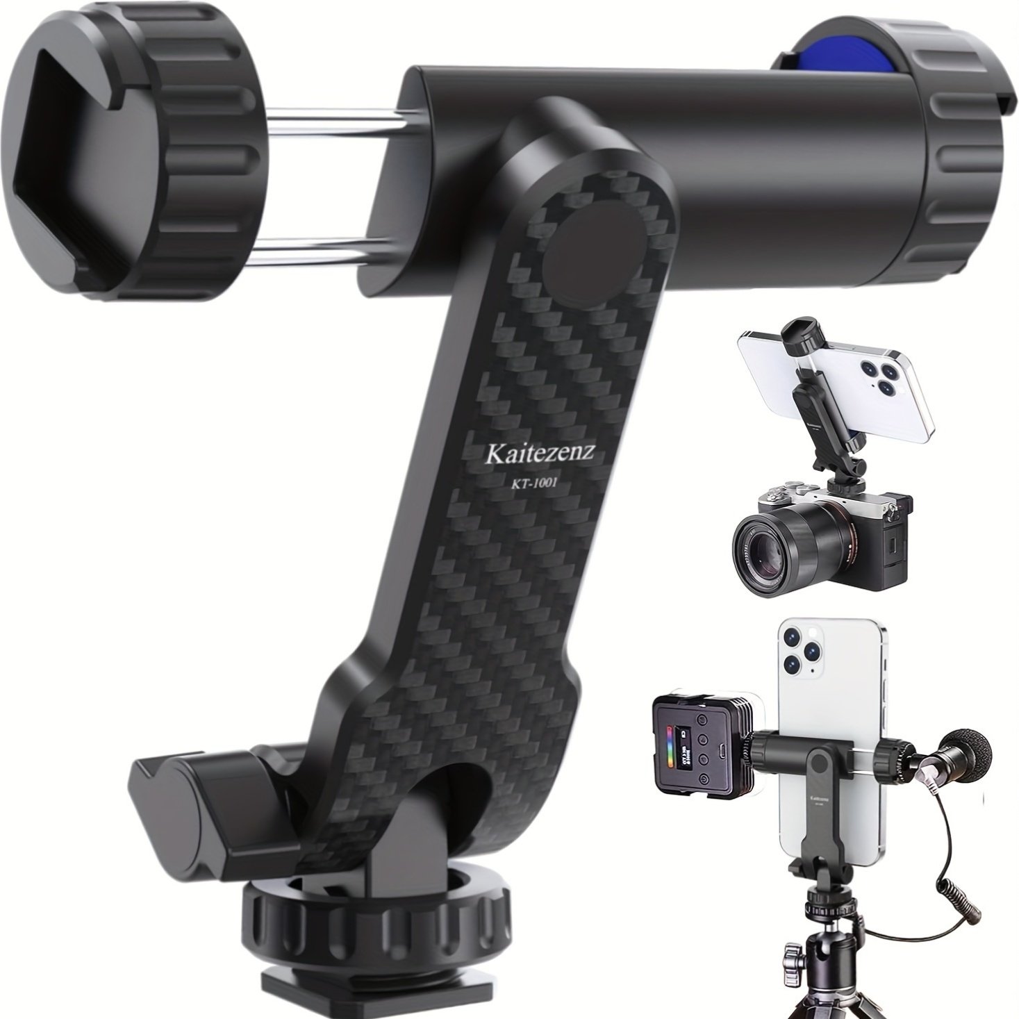 The Mobile Phone Holder Comes with 2 Cold Shoes. The Mobile Phone Tripod Bracket Is Suitable for All Mobile Phones. The Mobile Phone Bracket Is Connected to The Tripod And Can Rotate 360 Degrees And Can Be Tilted Forward And Backward. - Image 3